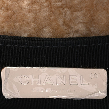 Chanel Shiny Crumpled Sheepskin Shearling Waist Bag Black Beige 5 of 9