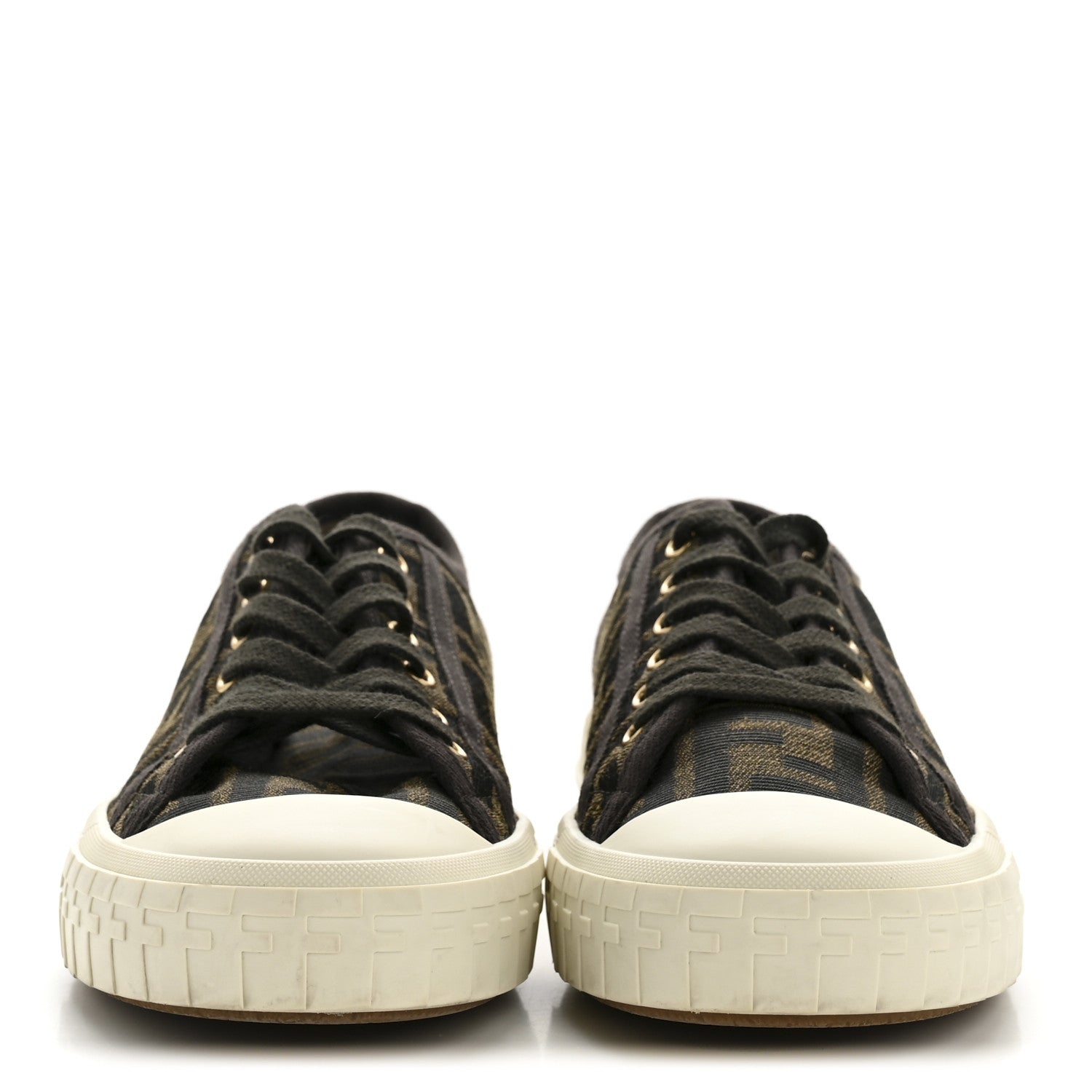 Fendi Fabric Jacquard FF Womens Domino Low Top Sneakers 37.5 Tobacco 3 of 10