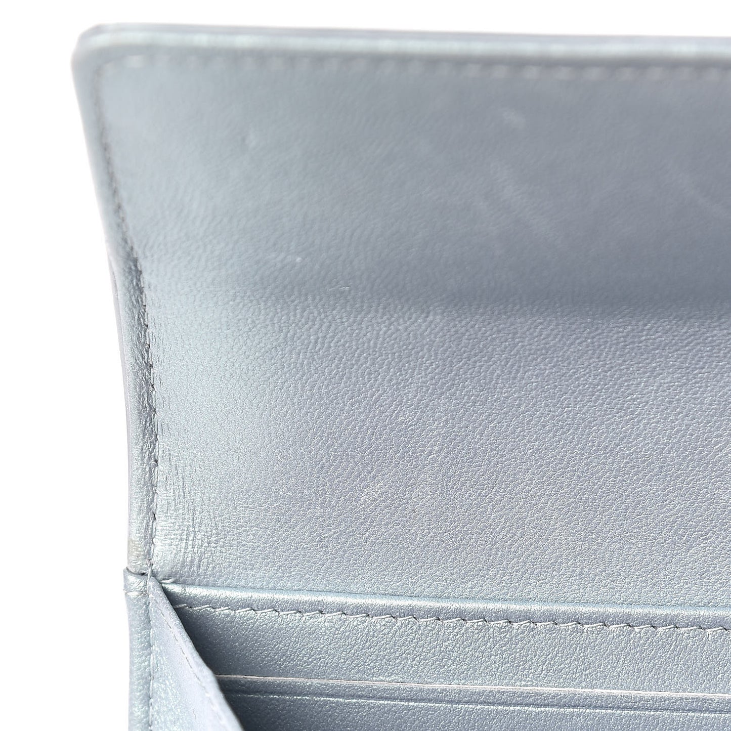 Metallic Patent Calfskin Quilted Boy Flat Wallet Light Blue