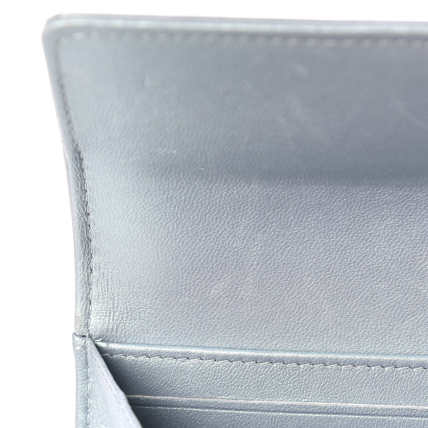 Chanel Metallic Patent Calfskin Quilted Boy Flat Wallet Light Blue 10 of 10