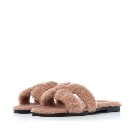 Hermes Woolskin Oran Sandals 37.5 Rose Aube 3 of 10