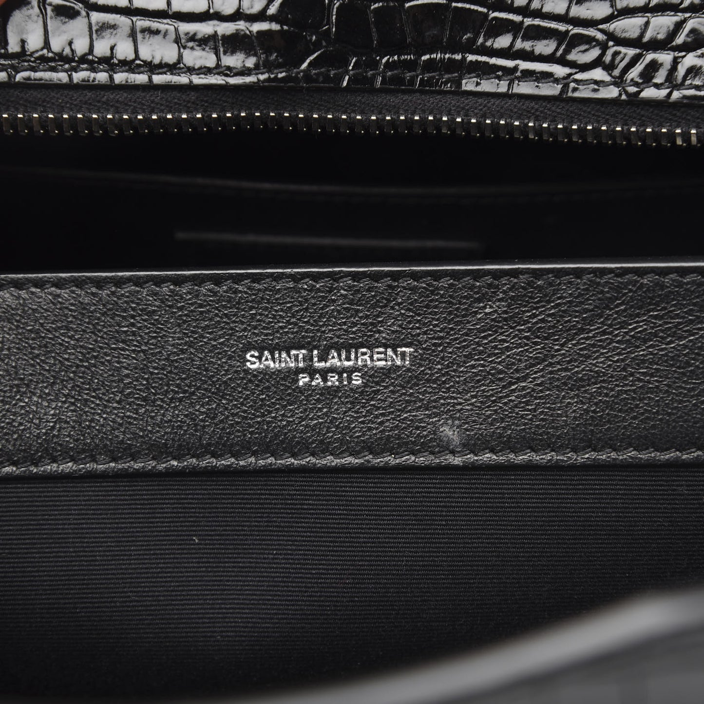Croc Calfskin Embossed Medium Uptown Tote Black