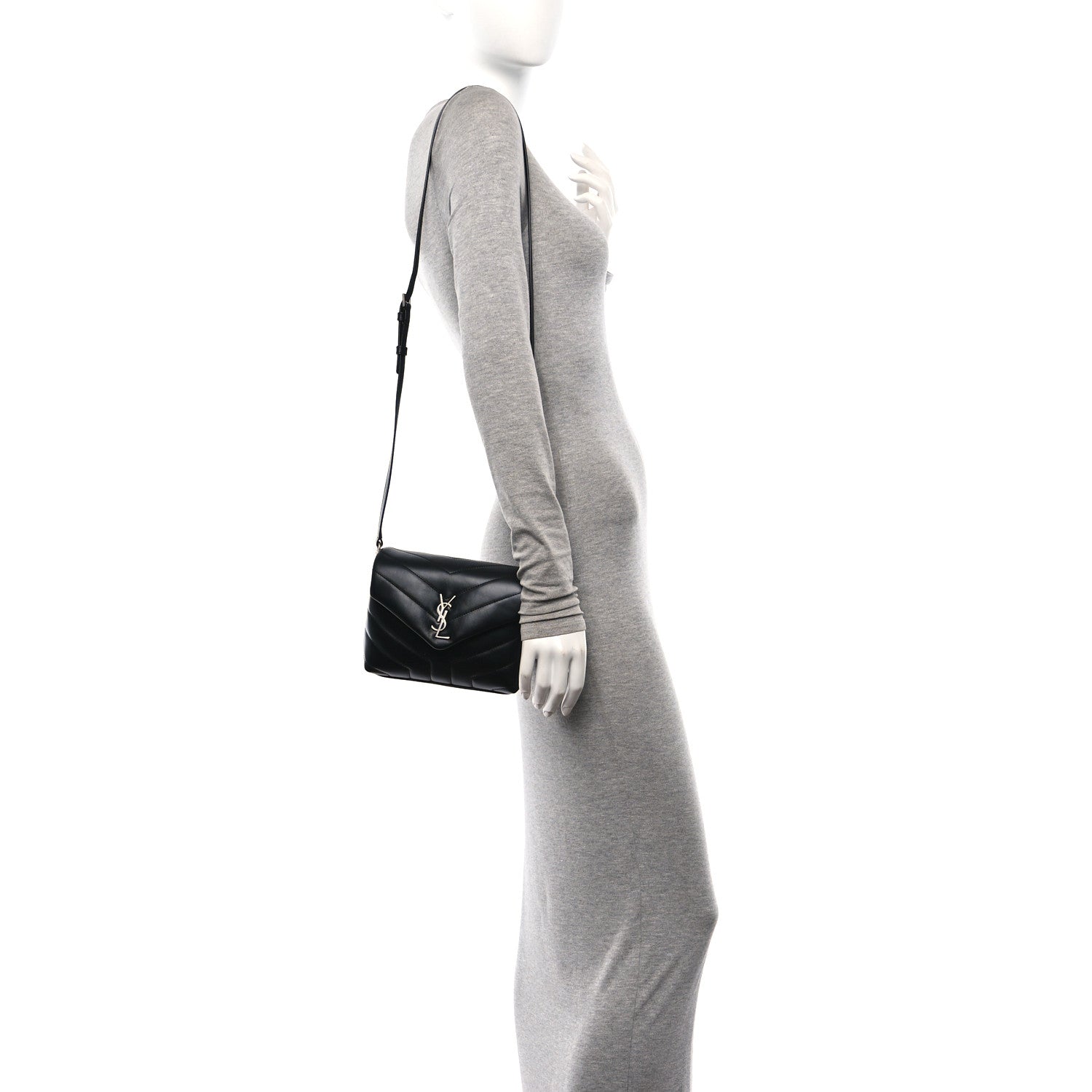 Saint Laurent Calfskin Y Quilted Monogram Toy Loulou Crossbody Bag Black 2 of 11