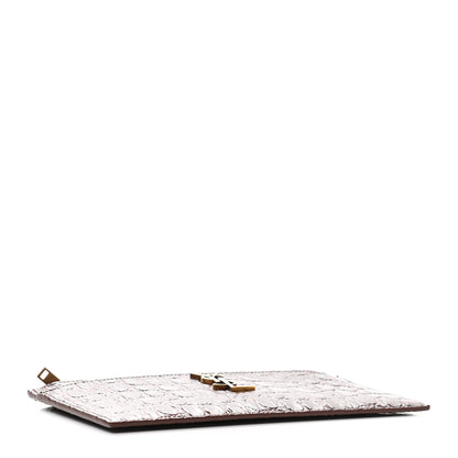 Saint Laurent Crocodile Embossed Calfskin Monogram Zip Bill Pouch Pecan 4 of 7