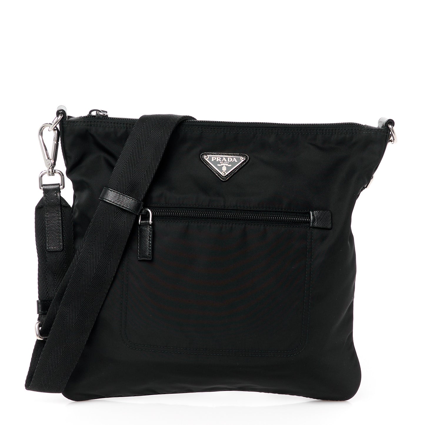 Tessuto Nylon Saffiano Flat Messenger Bag Black