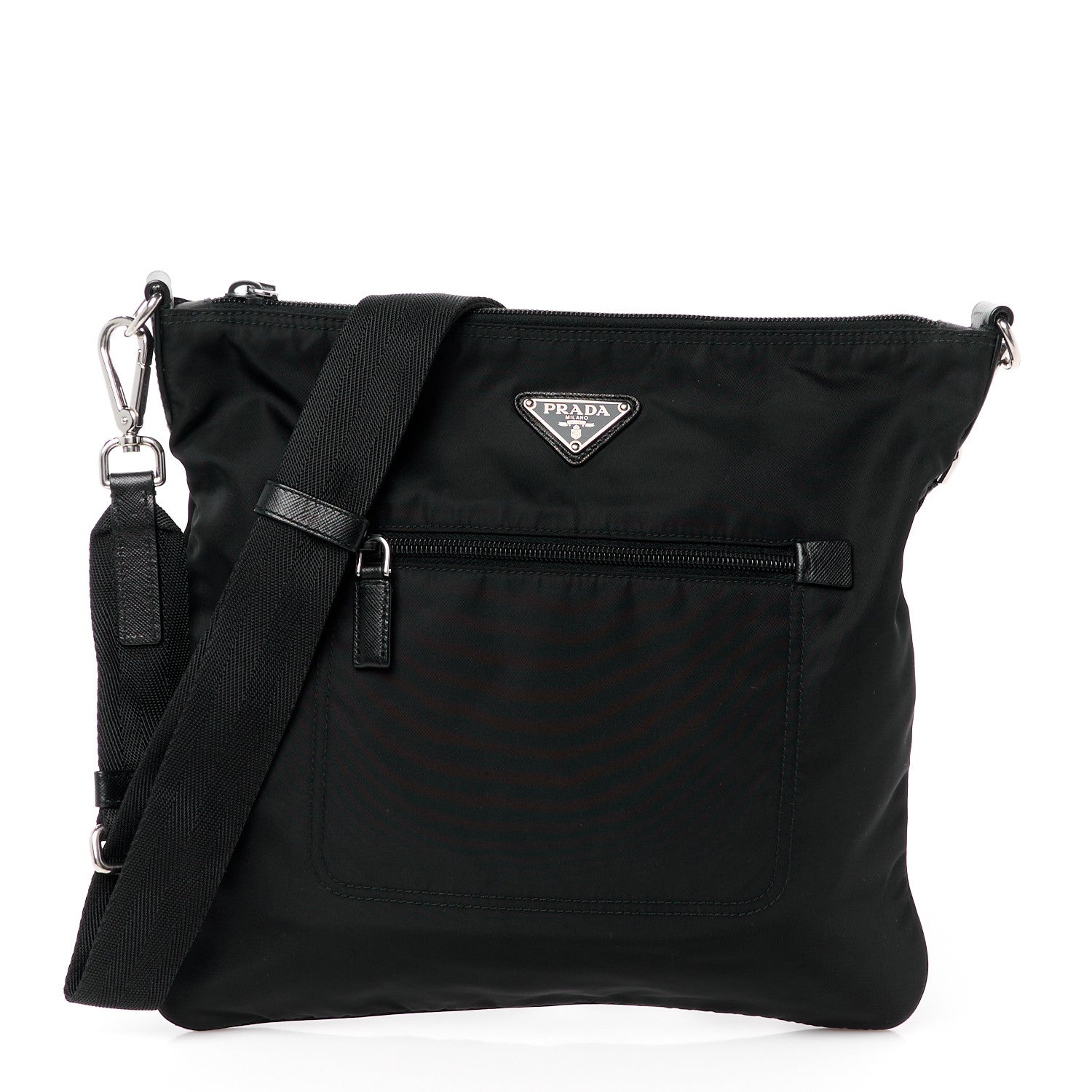 Prada Tessuto Nylon Saffiano Flat Messenger Bag Black 1 of 11