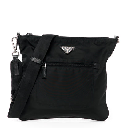 Prada Tessuto Nylon Saffiano Flat Messenger Bag Black 1 of 11