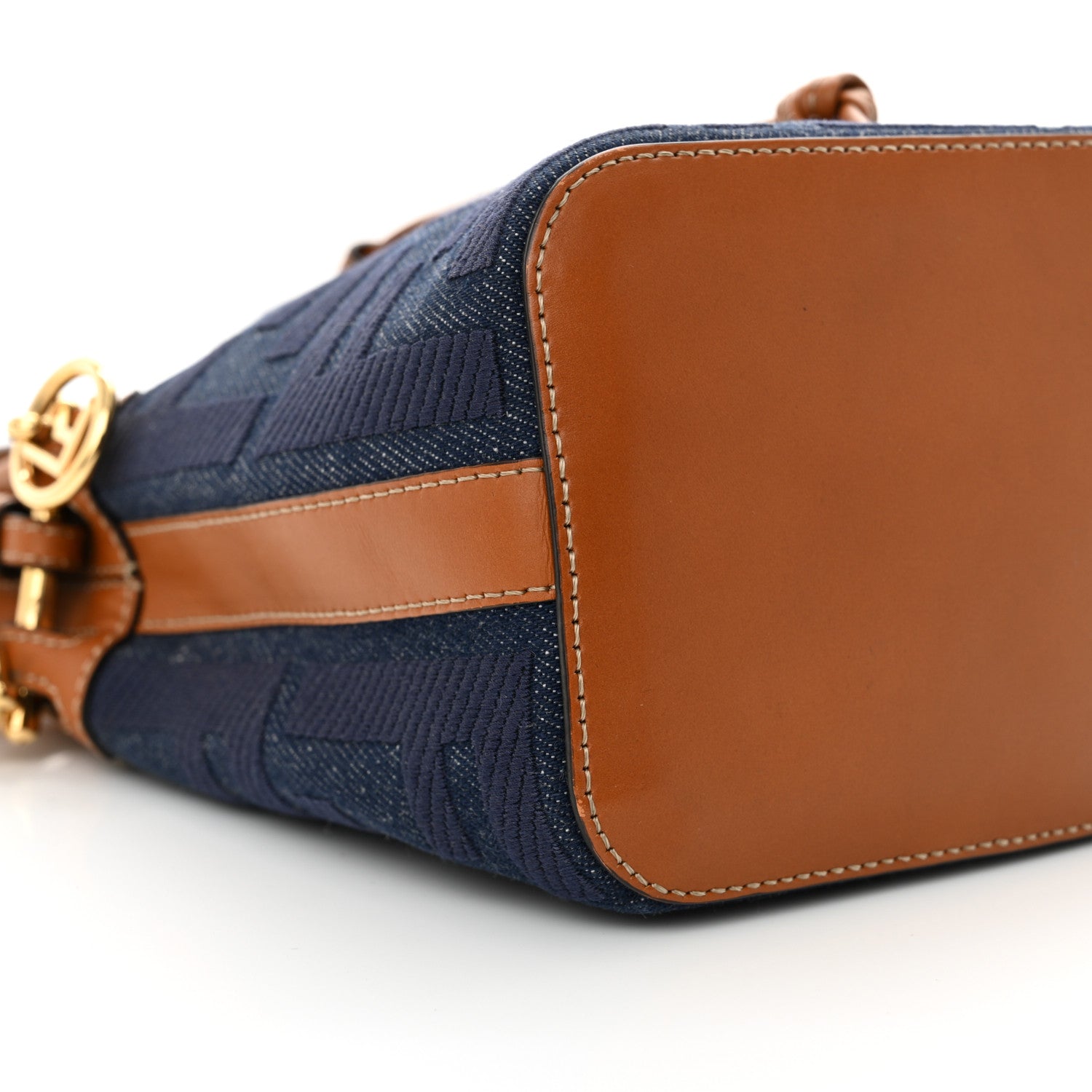 Fendi Denim Vitello King F is Fendi FF Embroidered Mini Mon Tresor Bucket Bag Blue Cuoio 9 of 10