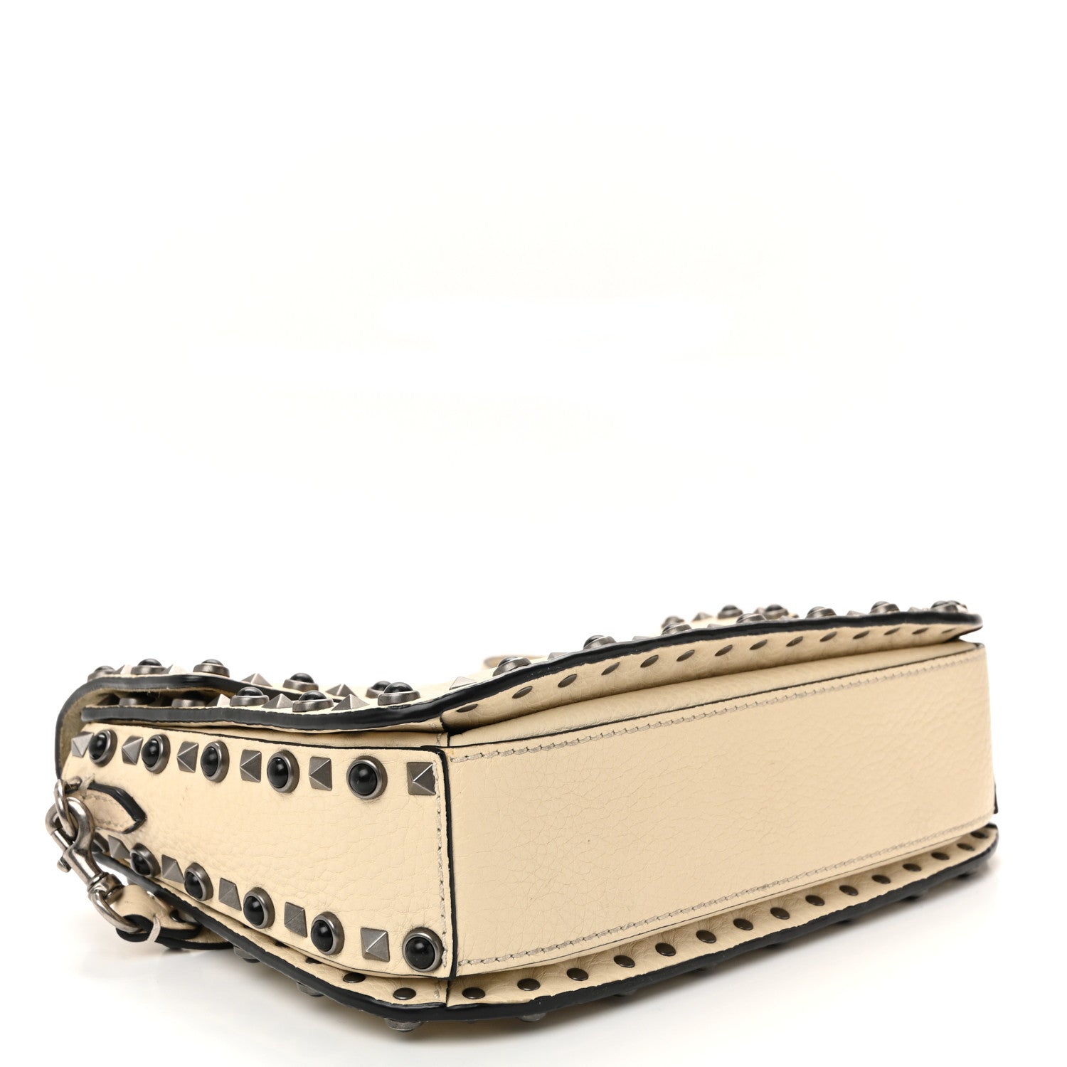 Valentino Garavani Pebbled Calfskin Onyx Medium Guitar Strap Rockstud Rolling Flap Saddle Bag Ivory 4 of 14