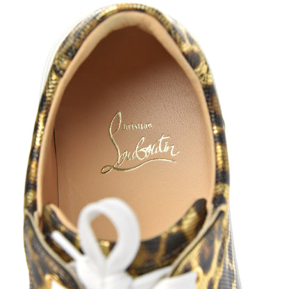 Christian Louboutin Calfskin Coins Leopard Womens Vieirissima Flat Sneakers 38.5 Gold 7 of 8