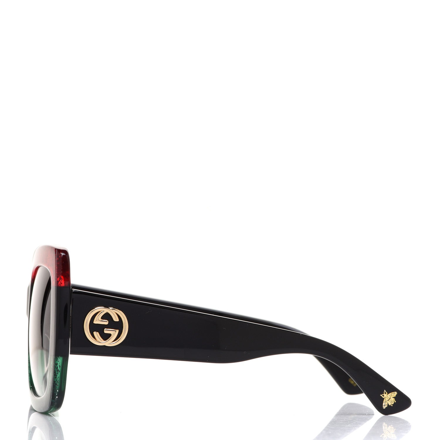 Gucci Acetate Square Frame Sunglasses GG0083S Glitter Red Black Green 3 of 7