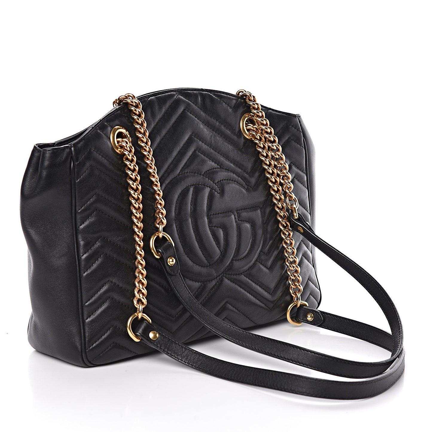 Calfskin Matelasse Medium GG Marmont Open Top Shoulder Bag Black