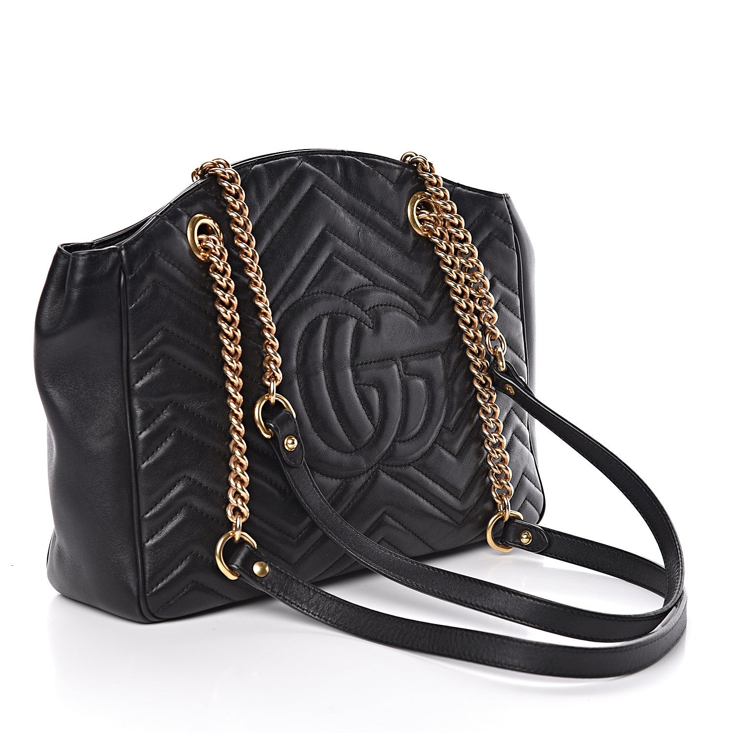 Gucci Calfskin Matelasse Medium GG Marmont Open Top Shoulder Bag Black 3 of 12