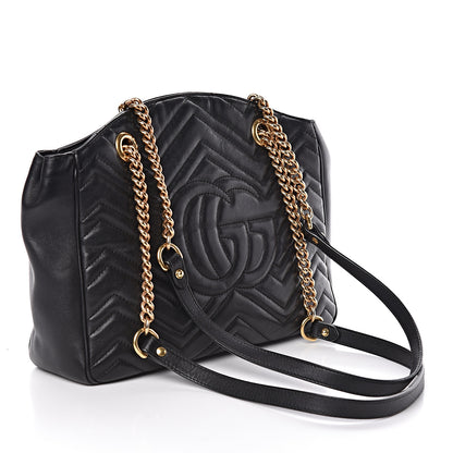 Gucci Calfskin Matelasse Medium GG Marmont Open Top Shoulder Bag Black 3 of 12
