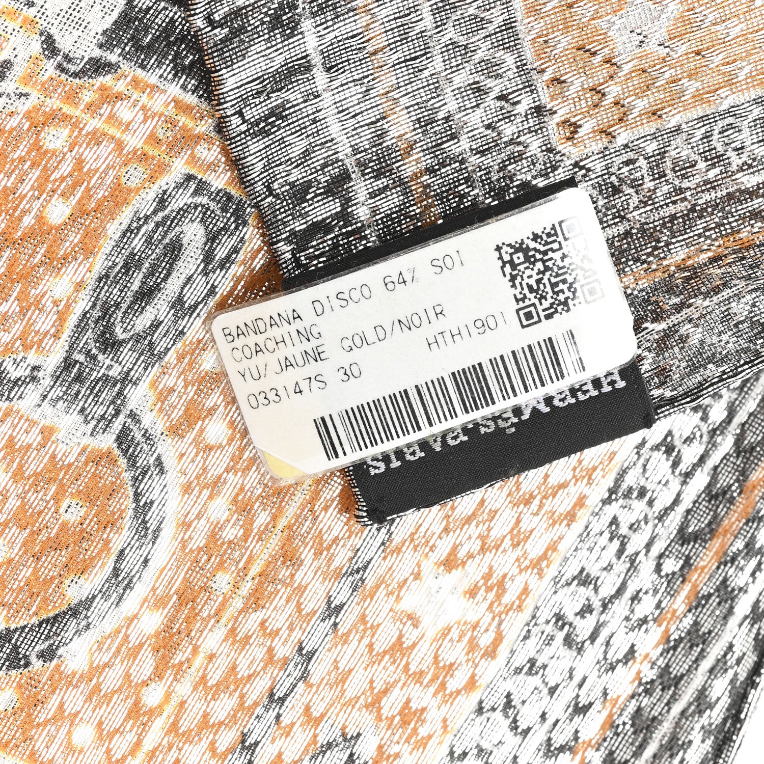 Hermes Silk Metallic Disco Coaching Bandana 55 Jaune Gold Black 3 of 3