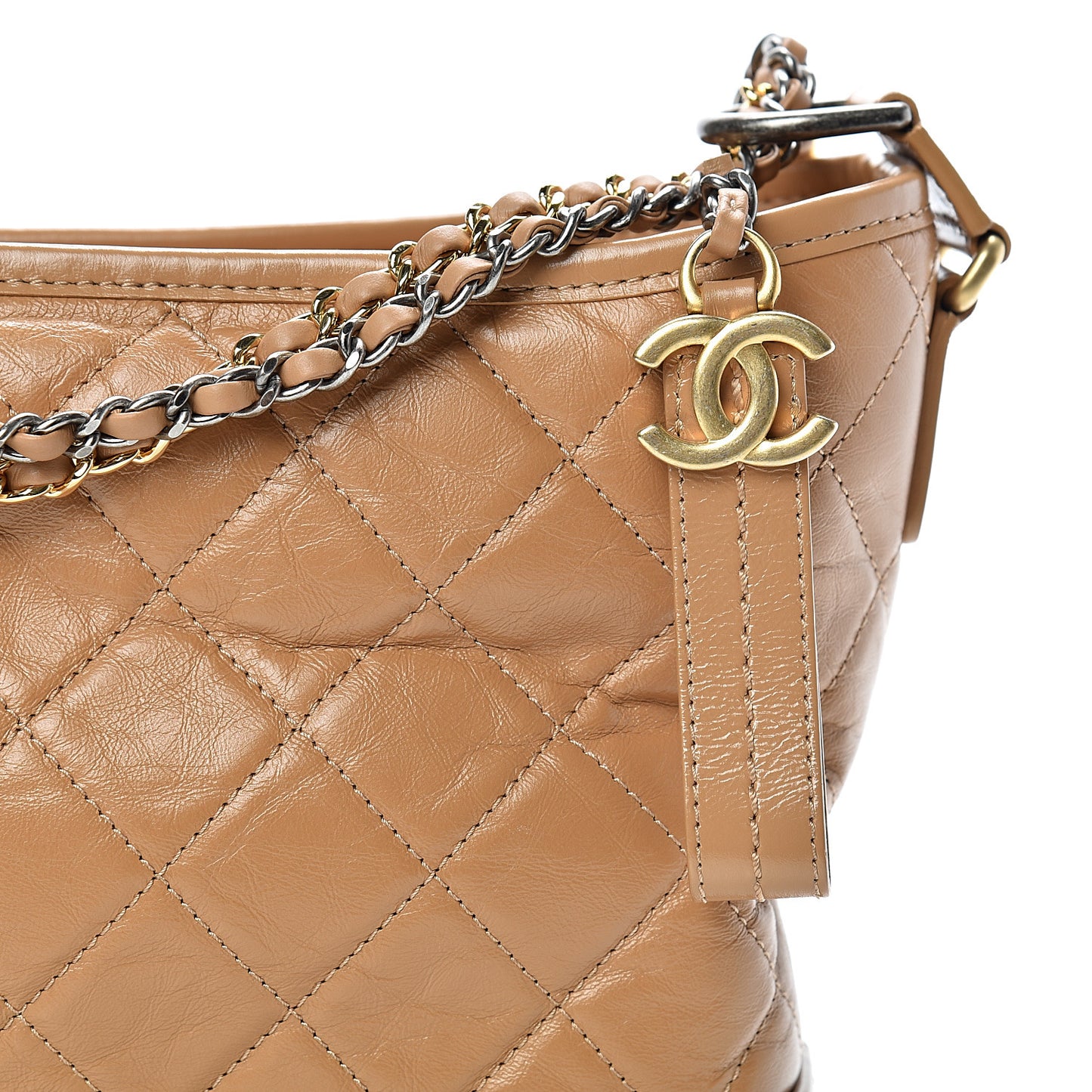 Aged Calfskin Quilted Medium Gabrielle Hobo Beige