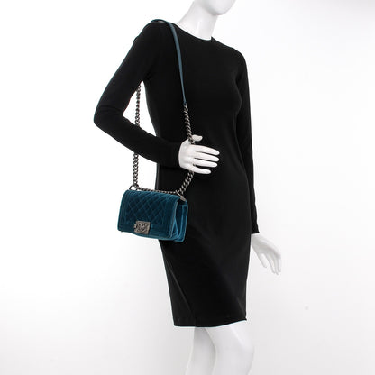 Chanel Velvet Quilted Small Boy Flap Turquoise 2 of 7