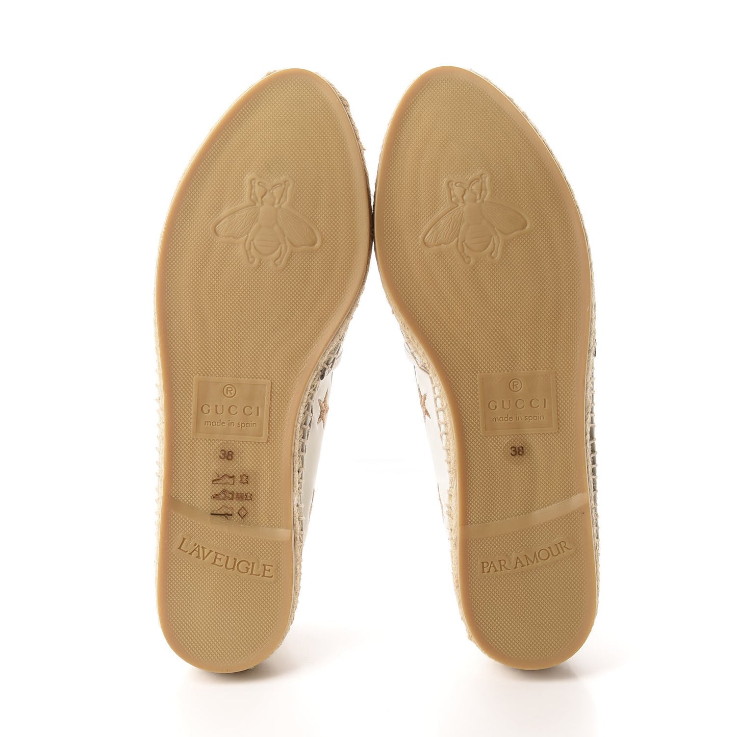 Calfskin Bee Star Embroidered Espadrilles 38 White
