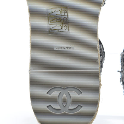 Chanel Sequin Tweed Glazed Calfskin Patent Cap Toe CC Espadrille Sandals 37 Black Grey 7 of 10
