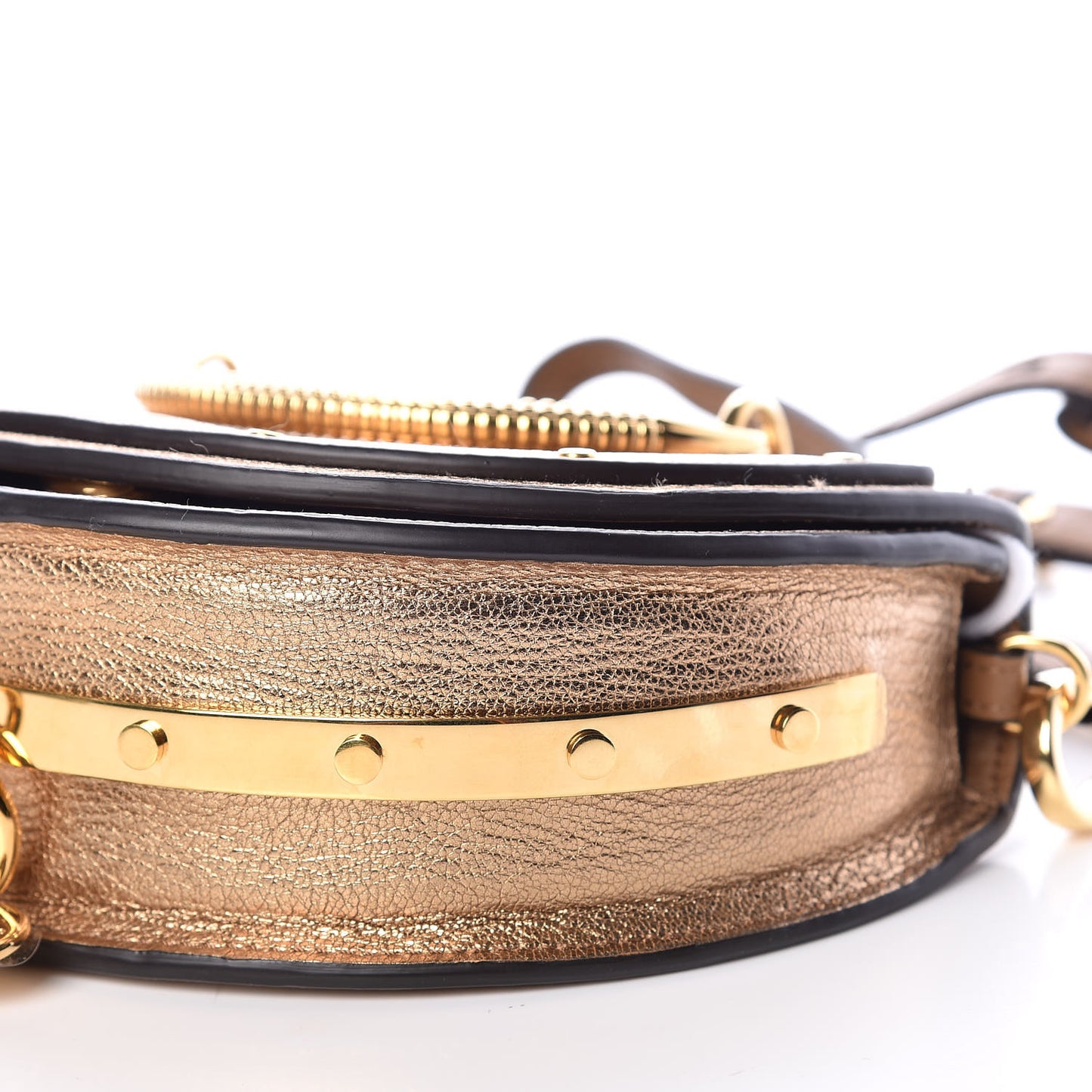 Metallic Calfskin Small Nile Bracelet Minaudiere Bag Gold