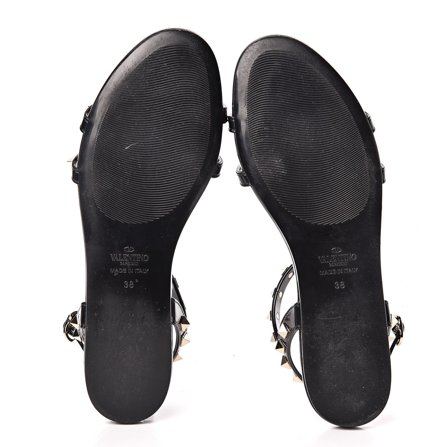 PVC Rockstud T-Strap Caged Flat Sandals 38 Black