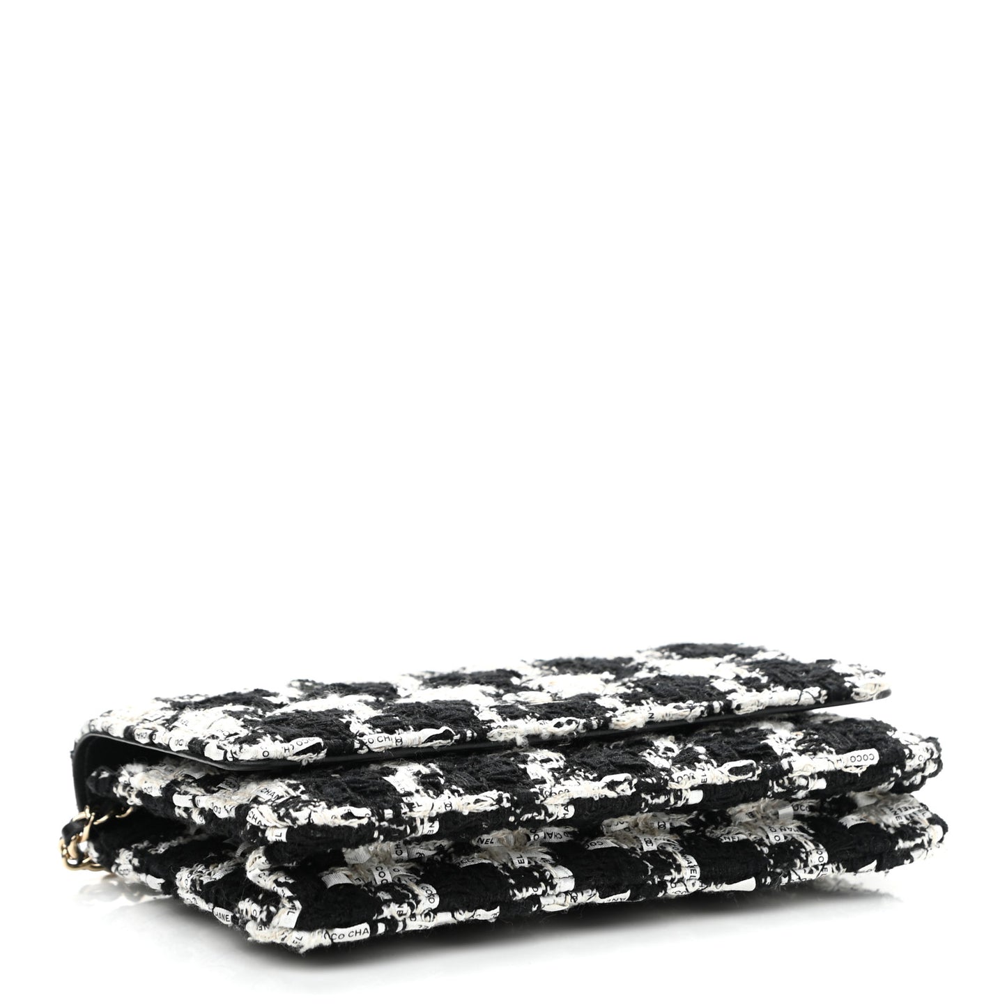 Tweed Quilted Wallet On Chain WOC Black Ecru White