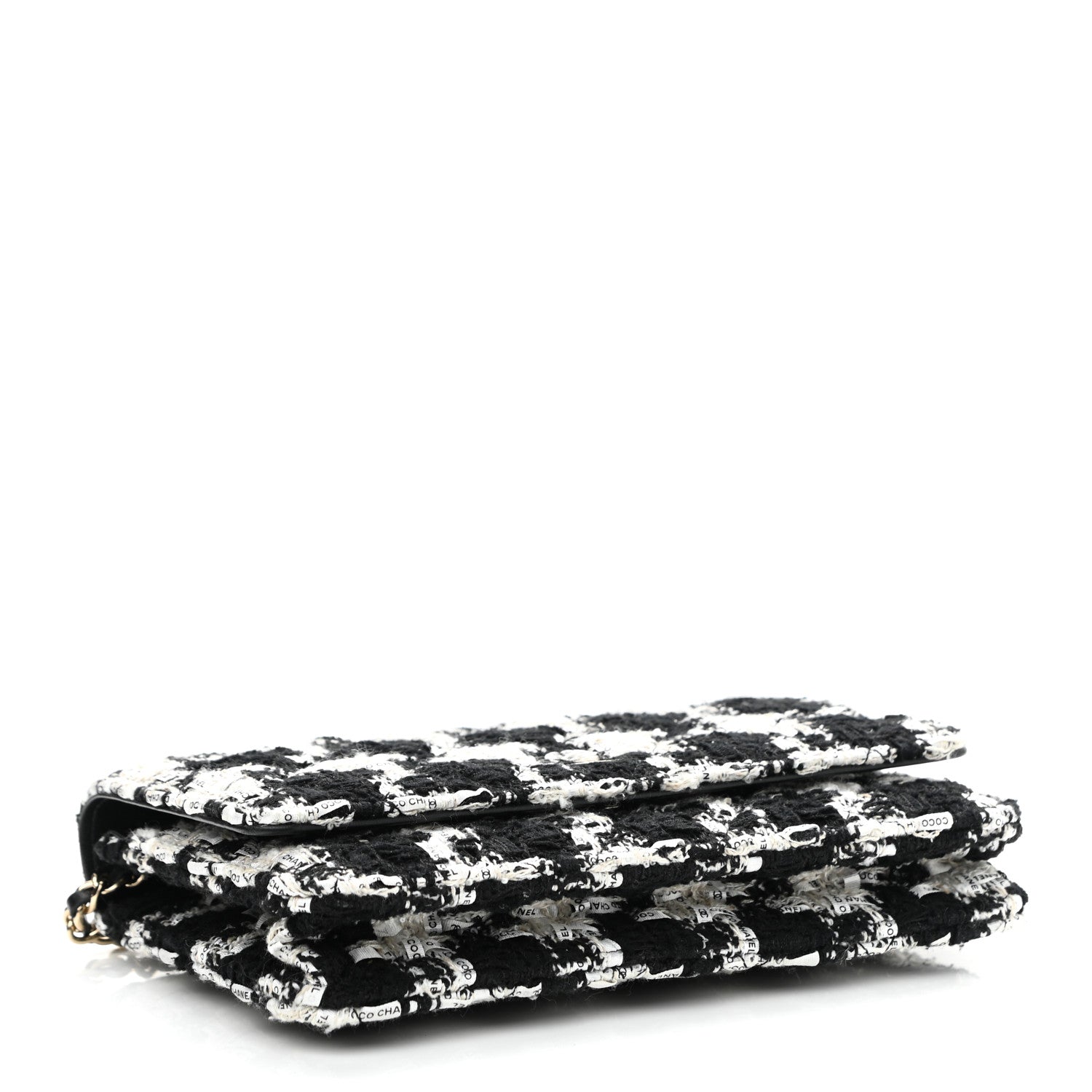 Chanel Tweed Quilted Wallet On Chain WOC Black Ecru White 4 of 12