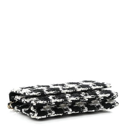 Chanel Tweed Quilted Wallet On Chain WOC Black Ecru White 4 of 12