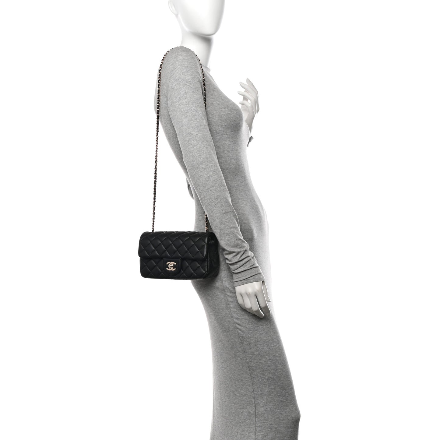 Lambskin Quilted Enamel Mini Rectangular Pearl Crush Flap Black