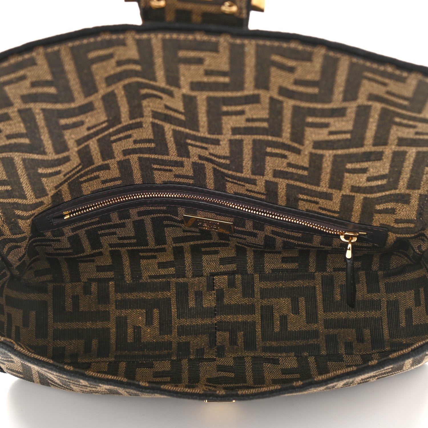 Fendi Fabric Jacquard FF 1974 Medium Baguette Tobacco Moro Black 5 of 10