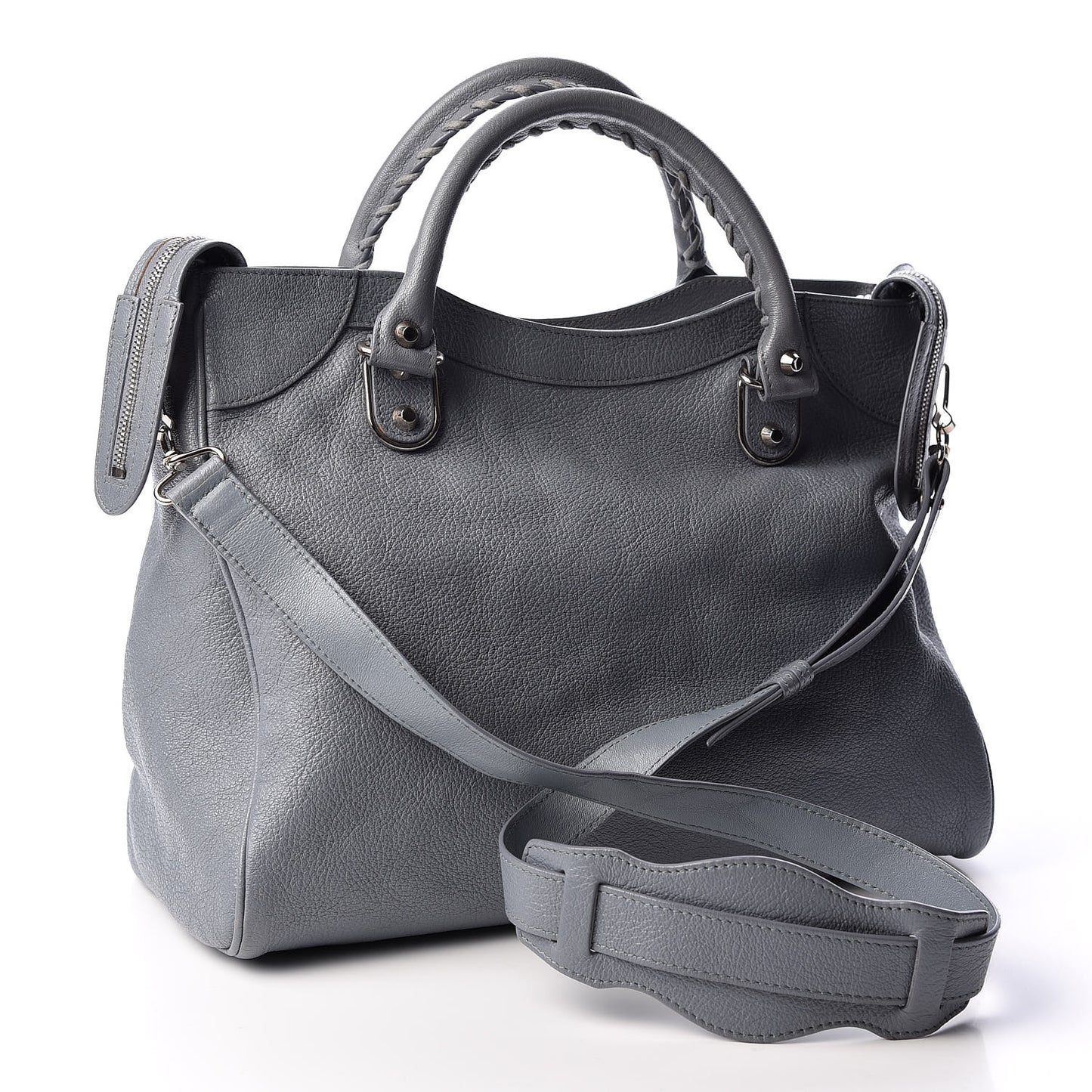 Chevre Silver Metallic Edge Hardware Velo Bleu Acier