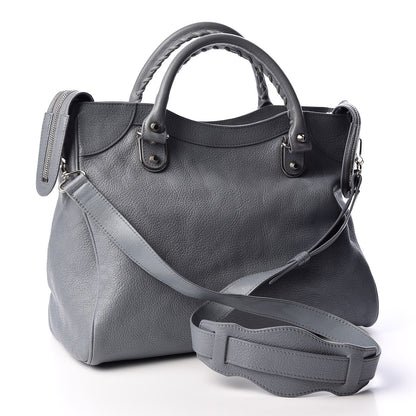 Balenciaga Chevre Silver Metallic Edge Hardware Velo Bleu Acier 2 of 9