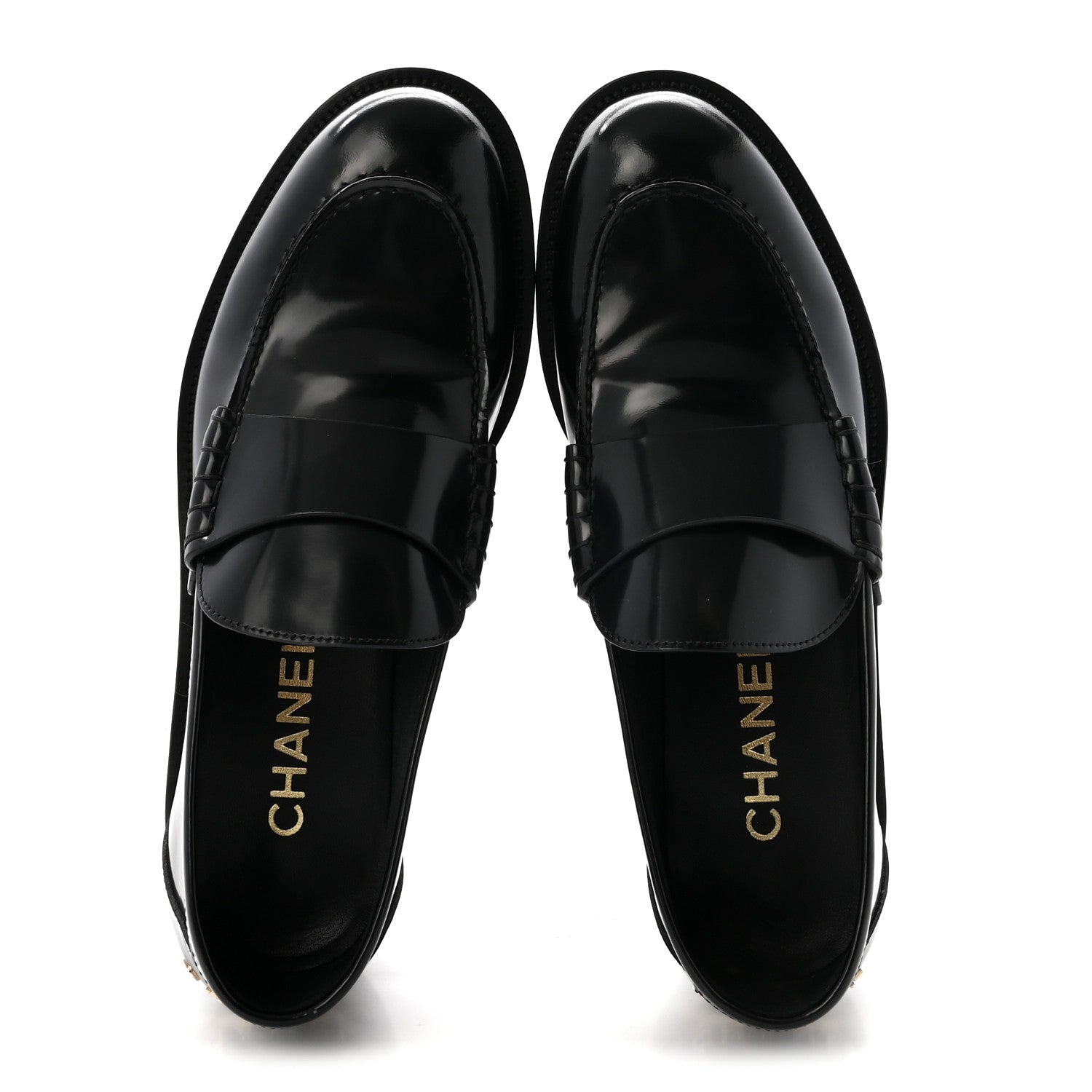 Chanel Shiny Calfskin Logo Loafers 39 Black 2 of 9