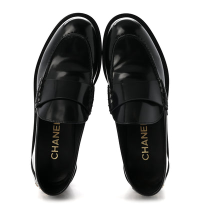 Chanel Shiny Calfskin Logo Loafers 39 Black 2 of 9