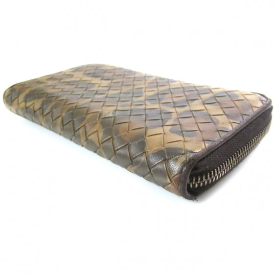 Nappa Leopard Print Intrecciato Zip Around Wallet