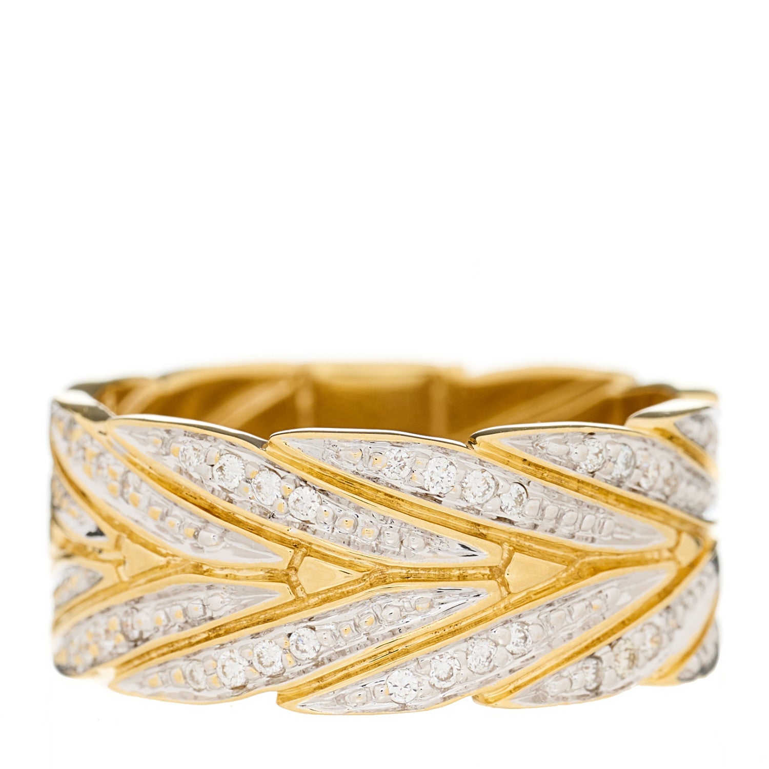 John Hardy 18K Yellow Gold Diamond Modern Chain Band Ring 53 6.75 1 of 3