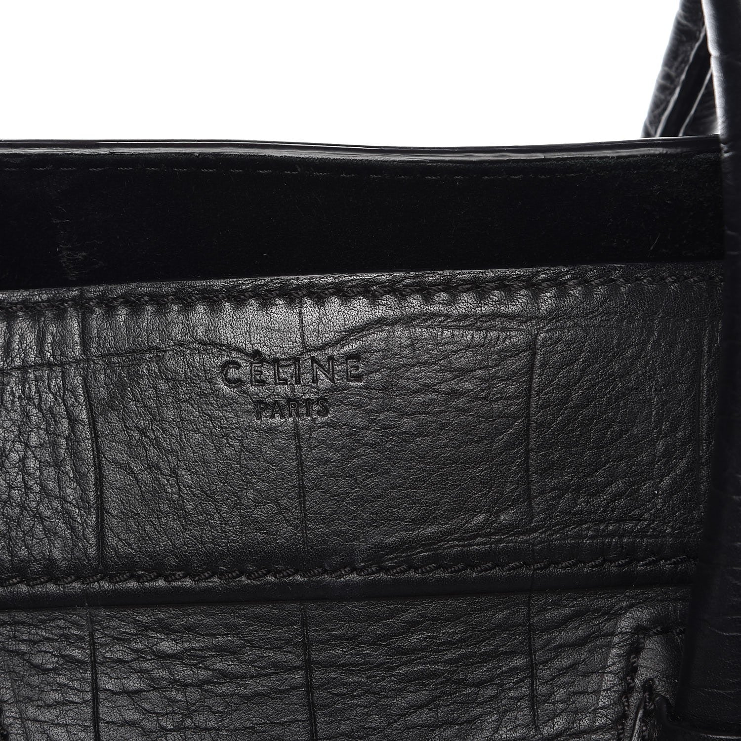 Celine Crocodile Embossed Calfskin Medium Phantom Luggage Black 6 of 11
