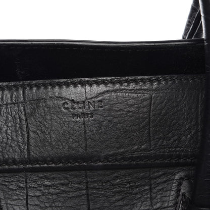 Celine Crocodile Embossed Calfskin Medium Phantom Luggage Black 6 of 11