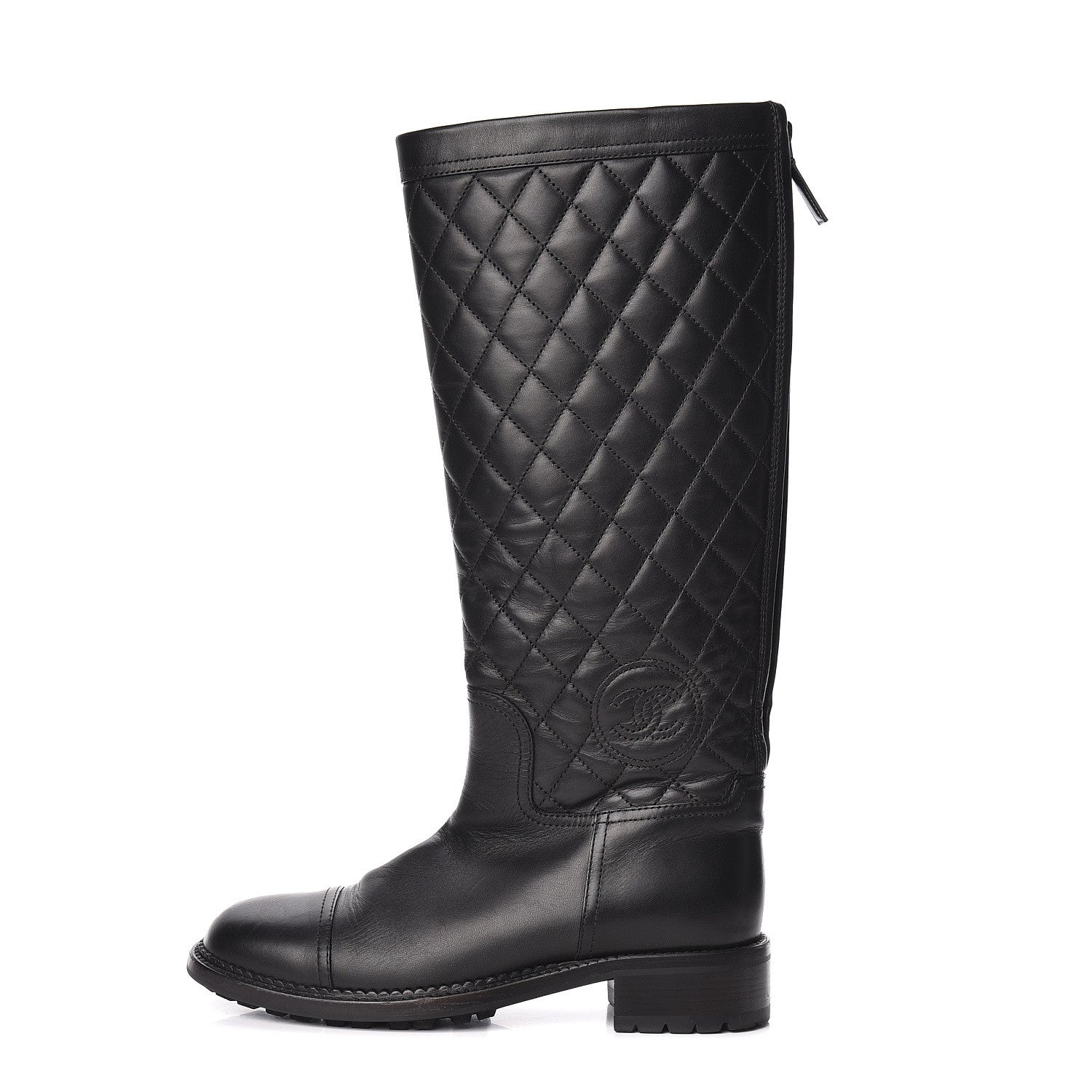 Chanel Oily Calfskin Quilted High Boots 38 Black 1 of 10