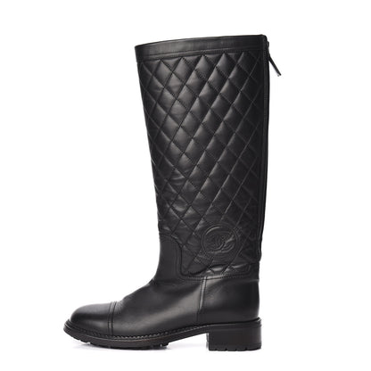 Chanel Oily Calfskin Quilted High Boots 38 Black 1 of 10