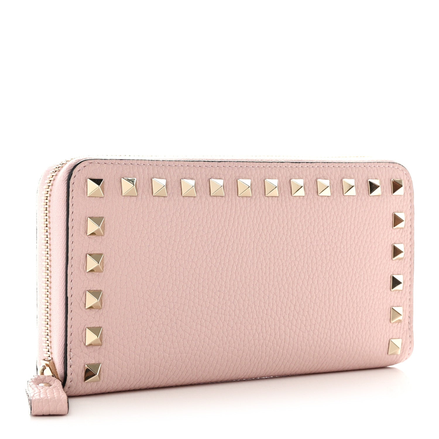 Valentino Garavani Pebbled Calfskin Rockstud Zip Around Wallet Water Rose 3 of 7