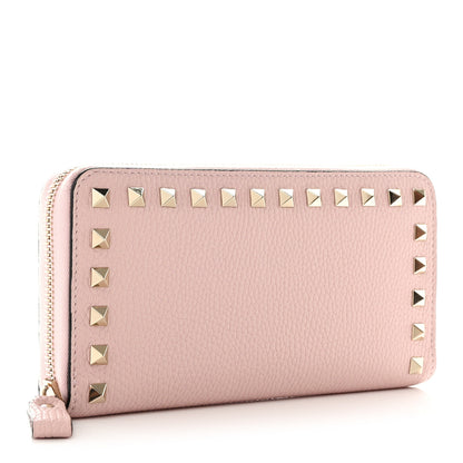 Valentino Garavani Pebbled Calfskin Rockstud Zip Around Wallet Water Rose 3 of 7