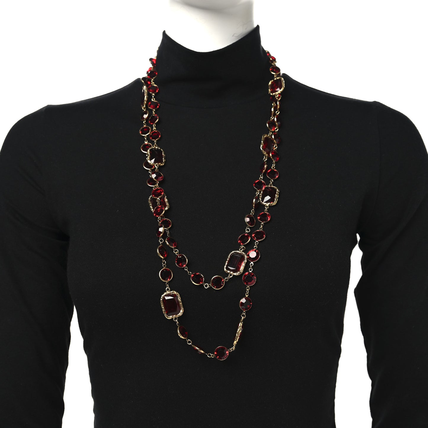 Swarovski Crystal Chicklet Sautoir Necklace Gold Red