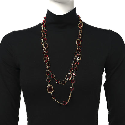 Chanel Swarovski Crystal Chicklet Sautoir Necklace Gold Red 2 of 4