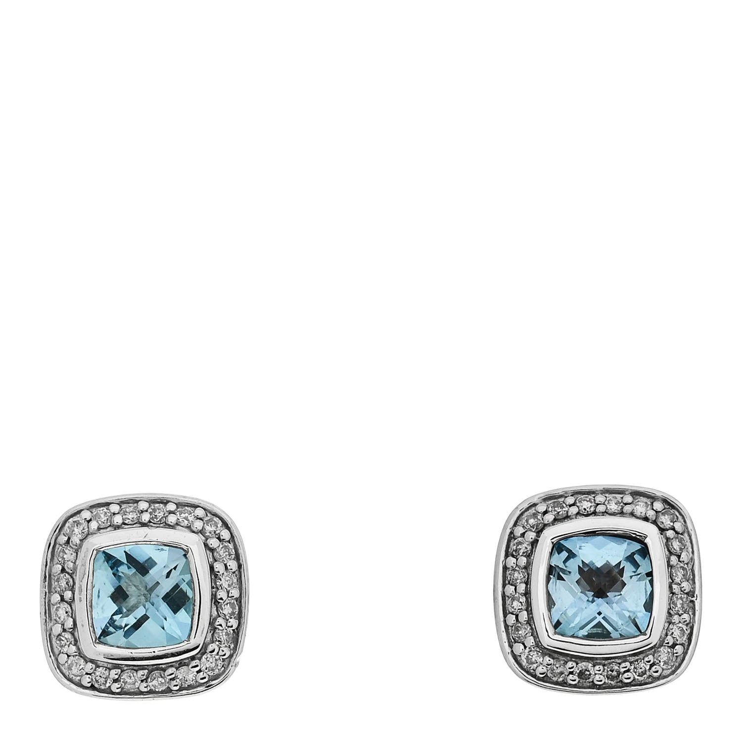 David Yurman Sterling Silver Diamond Blue Topaz 7mm Petite Albion Earrings 1 of 4