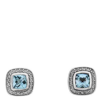 David Yurman Sterling Silver Diamond Blue Topaz 7mm Petite Albion Earrings 1 of 4
