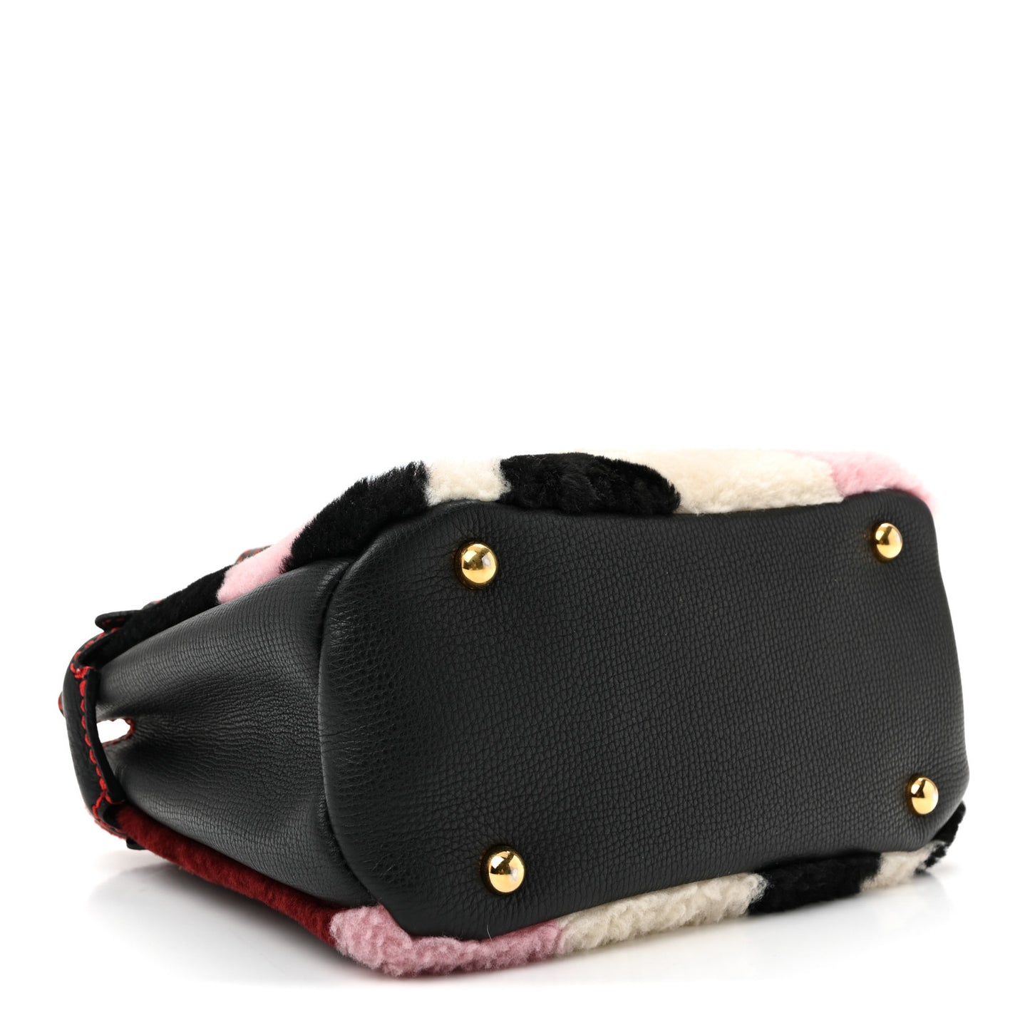 Shearling Calfskin Patchwork Small Banner Tote Black Multicolor