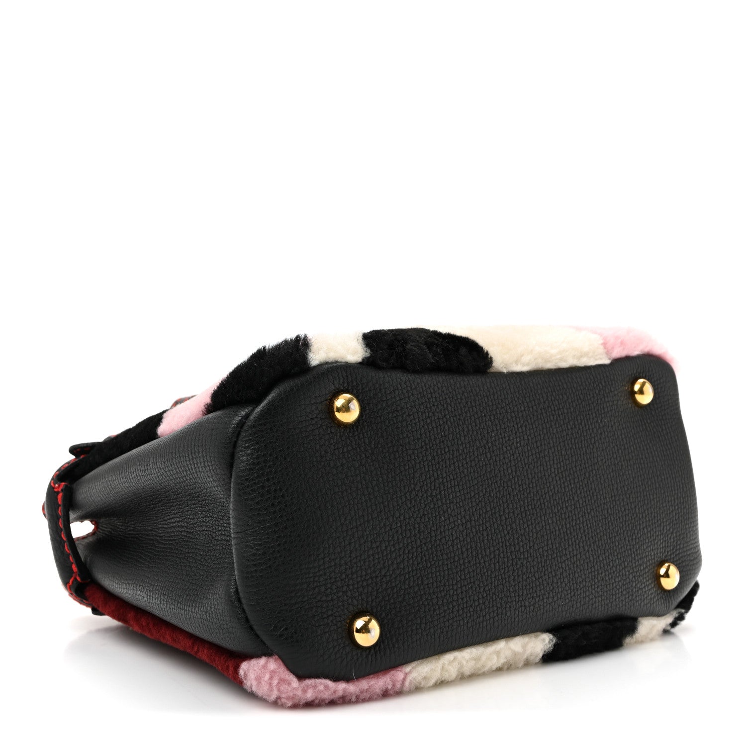 Burberry Shearling Calfskin Patchwork Small Banner Tote Black Multicolor 4 of 11