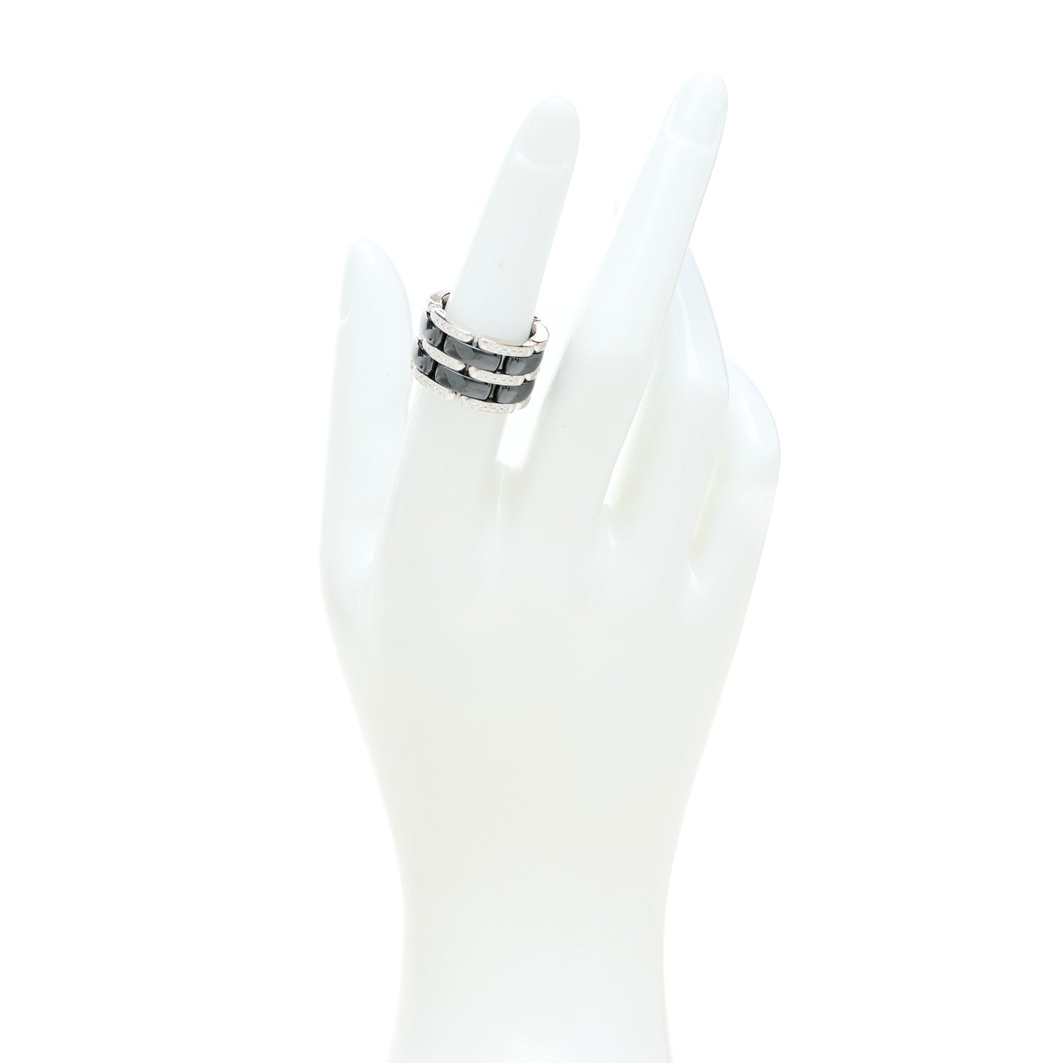 Chanel 18K White Gold Ceramic Diamond Large Ultra Ring 51 5.75 Black 2 of 4