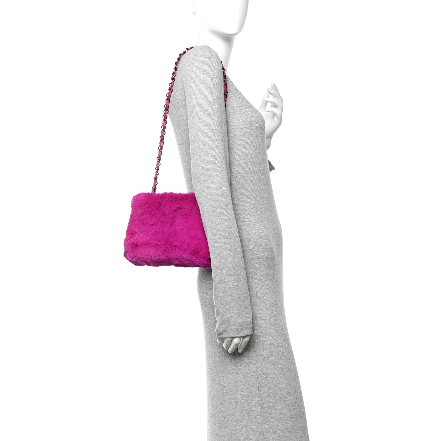 Chanel Rabbit Fur Shoulder Bag Fuchsia 2 of 11
